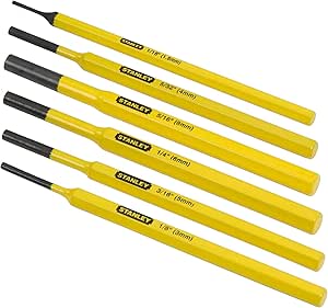 Stanley 4-18-226 Set de 6 Chasse-Foupikkes 1,5 - 3 - 4 - 5 - 6 et 8 mm - d'un Seul Tenant en Acier durci et Trempé - Puissance Optimale - Transfert de Force Importnt