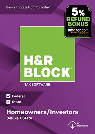 H&R Block Tax Software Deluxe + State 2018 with 5% Refund Bonus Offer [PC Download]