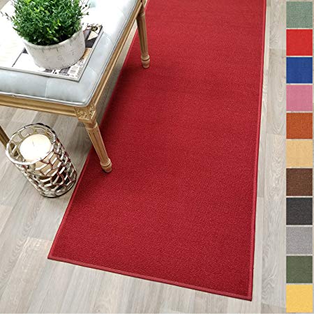 Custom Size RED Solid Plain Rubber Backed Non-Slip Hallway Stair Runner Rug Carpet 22 inch Wide Choose Your Length 22in X 4ft