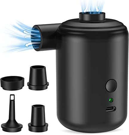 Electric Air Pump, Electric Air Pump for Inflatable, Quick-Fill Portable Mini Air Pump with 4 Nozzles, Inflator Deflator USB Rechargeable Small Pump for Air Mattress, Camping Bed and Pool Toys