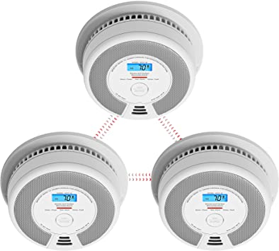 X-Sense Wireless Interconnected Combination Smoke Alarm and Carbon Monoxide Detector with LCD Display & 10-Year Battery, SC07-W, 3-Pack