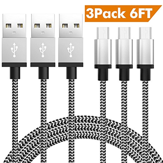 USB Type C Cable, Snowkids USB C Cable 6Ft(3-PACK) Nylon Braided Long Cord USB Type A to C Fast Charger for Macbook, LG G6 V20 G5,Google Pixel, Nexus 6P 5X, Nintendo Switch, Samsung Galaxy S8 (Grey)