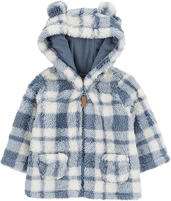 Carter's Baby Girls' Hooded Jacket (9 Months, Blue/Plaid)