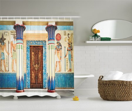 Ambesonne Egyptian Decor Collection, Ancient Egyptian Writing on Stone Ancient Egypt Indigenous Civilization Picture, Polyester Fabric Bathroom Shower Curtain, Beige Navy Red