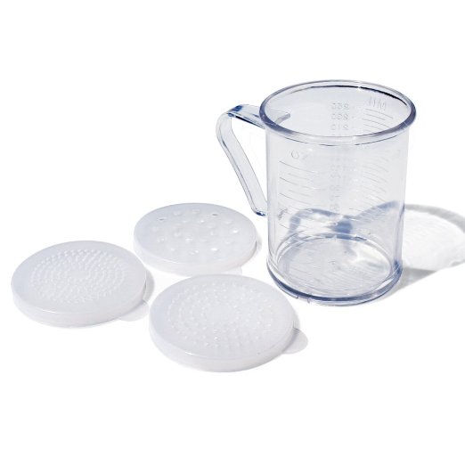 New Star Foodservice 22513 Polycarbonate Dredge Shaker with 3 Lids, 10-Ounce, Clear