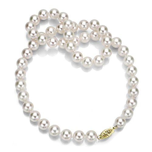 14k Yellow Gold 6.5-7mm AAA Hand-picked White Akoya Cultured Pearl Necklace, 16"