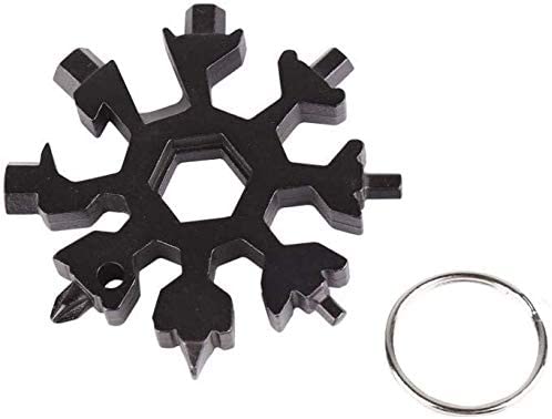 18-in-1 Stainless Snowflake Multi-Tool, Outdoor Portable Keychain Screwdriver, Bottle Opener, and Camping Tactical Tools (2.4 * 2.4 * 0.3, Black)