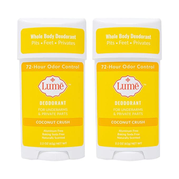 Lume Natural Deodorant - Underarms and Private Parts - Aluminum Free, Baking Soda Free, Hypoallergenic, and Safe For Sensitive Skin - 2.2 Ounce Stick Two-Pack (Coconut Crush)