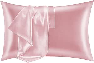 CozyLux Silk Satin Pillowcase for Hair and Skin Queen Set of 2 Soft Pillow Cases Silky Microfiber Bed Pillow Covers Wrinkle Resistant with Envelope Closure(Pink, 20 x 30 Inches)