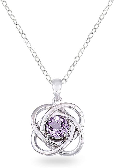 Sterling Silver Genuine, Created or Simulated Gemstone Polished Love Knot Pendant Necklace
