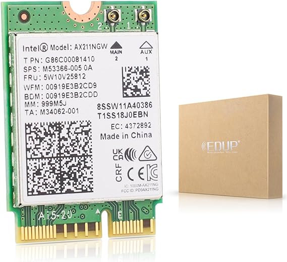Intel AX211NGW Wi-Fi 6 Wireless Card M.2: CNVio2, Bluetooth 5.3, Tri Band 2.4/5/6 GHz Network Adapter for Laptop Support Windows 10/11 (64bit) Linux Chrome OS Only Available with Gen Intel 12  CPU
