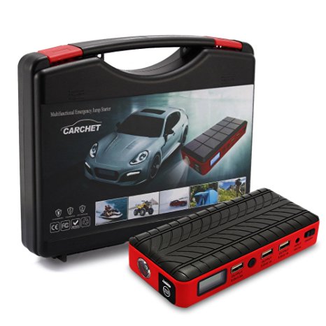 CARCHET Car Jump Starter 12000Mah Best Heavy Duty Portable Vehicle Quick Jumper Pocket Size Booster Automotive Emergency Power Bank Multi-functional External Battery Charger 12V 400A with Dual USB, LED Flashlight for SOS, LCD Display, Clamps for Auto, Phone Charging