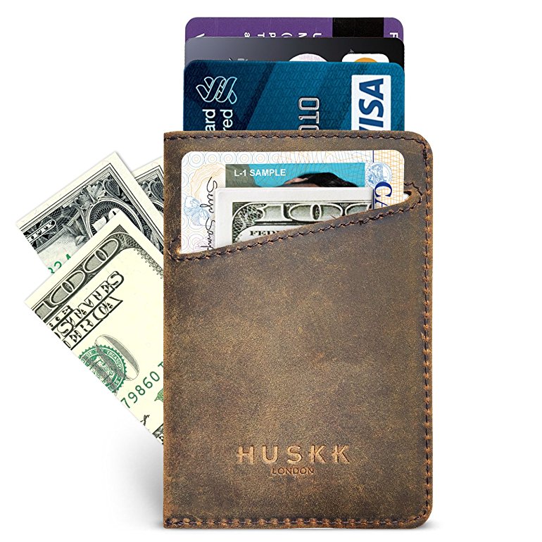 Slim Vegetable Tanned Leather Card Sleeve Wallet - HUSKK - Up to 8 Cards & Cash (Dark Brown[CSC-DBCH-RFID])