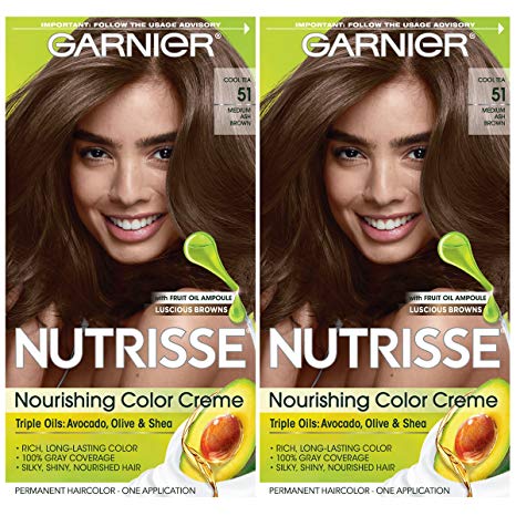 Garnier Hair Color Nutrisse Nourishing Creme, 51 Medium Ash Brown (Cool Tea), 2 Count