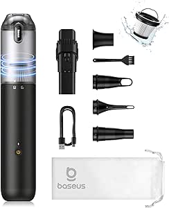 [Updated] Car Vacuum Portable Cordless, Baseus 12kPa Handheld Car Vacuum Cleaner with USB C Fast Charging, Single Touch Empty, Multi-Function Air Blower Inflator Pump for Car, Swim Rings, Air Mattress