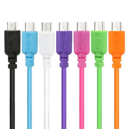 6 Feet Micro-USB Cable, EZOPower 7-Pack 6 feet Micro-USB 2in1 Sync and Charge USB Data Cable for Samsung, HTC, LG, Motorola, Nokia, BlackBerry and Other Smartphone (Black/ White/ Purple/ Hot Pink/ Blue/ Green/ Orange)