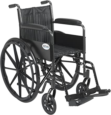 Drive Medical Silver Sport 2 Wheelchair with Various Arms Styles and Front Rigging Options, Black, 18 Inch