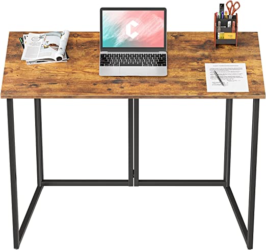 Cubiker 100 * 50cm Folding Computer Desk,Small Home Office Laptop Work Desk,Study Writing Table,No-Assembly,Foldable and Portable Design,Rustic Brown