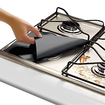 Stove Burner Covers Gas Range Protector Reusable Top Hob Liners Dishwasher Safe, Easy to Clean PTEE Non-stick Double Thickness 0.2mm 4 Pack