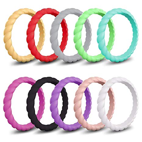 Mokani Silicone Wedding Ring for Women, Thin and Braided Rubber Band, Fashion, Colorful, Comfortable fit, Skin Safe
