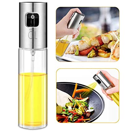 Olive Oil Sprayer Dispenser for Cooking, Food-Grade Glass Oil Spray Transparent Vinegar Bottle Oil Dispenser 100ml for BBQ/Making Salad/Baking/Roasting/Grilling/Frying Kitchen.