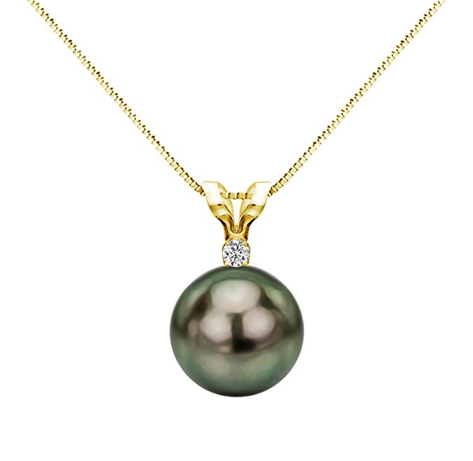 14K Gold or Sterling Silver Diamond Necklace Chain Tahitian Cultured Pearl Pendant Jewelry AAA