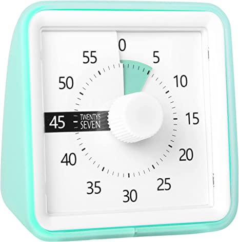 TWENTY5 SEVEN Countdown Timer 3 inch with Removable Cover; 60 Minute 1 Hour Visual Timer with Protect Case, Classroom Teaching Tool Office Meeting, Countdown Clock for Kids Exam Time Management, Mint