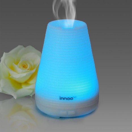 Innoo Tech Essential Oil Diffuser 100ml Aromatherapy Cool Mist Humidifier Aroma eBooks Included with Adjustable Mist Mode 7 Changing Color LED Lights Waterless Auto Shut-off for HomeBedroomSpaYoga