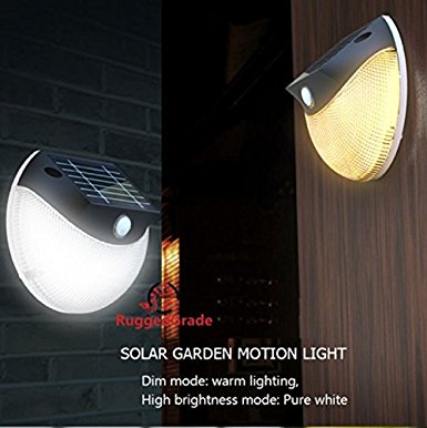 LED Solar Motion Light -2 Watt of Bright LEDs – Works Anywhere! Deck light –Garden Light -Step Light - Sconce Light - Path Light - Warm lights 3000K at dim turns Bright White 5000k -Motion Sensor