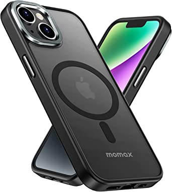 MOMAX Magnetic Phone Case, Translucent Matte Magnet Phone Case with Aluminum Alloy Camera Frame, Shockproof iPhone 14 Case with Magnet, Compatible with Magsafe Case for iPhone 14, Slim
