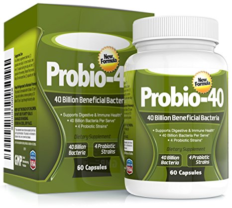 40 Billion Probiotic Supplement For Men & Women with Acidophilus & Lactobacillbious - Stomach Acid Resistant - Improve Immune, Colon & Bowel Health, Digestion & Bloating Relief - 60 Vegetable Capsules