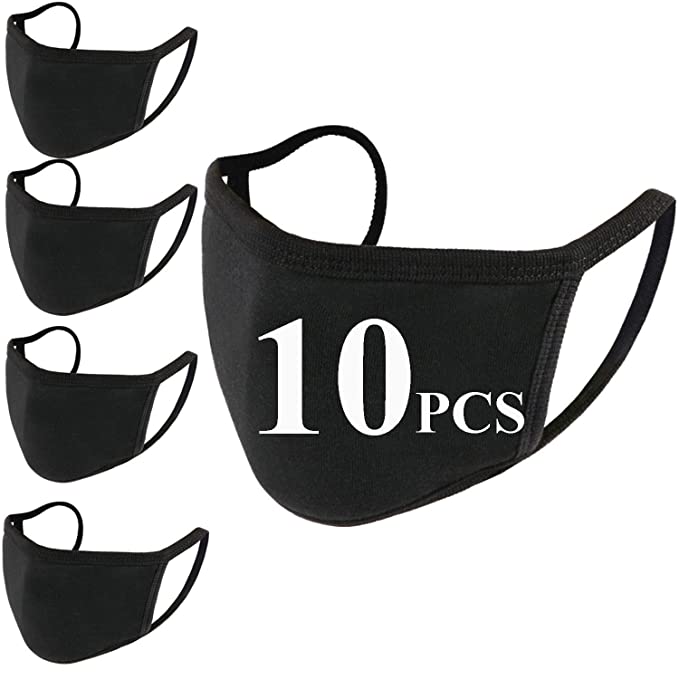Pack Fashion Black Mouth Protective Coverings, Reusable Washable Cotton Fabric Mouth Shields (10pc)