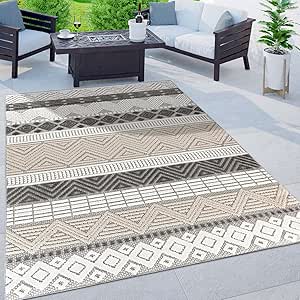 Rugshop Marbella Contemporary Boho Non-Shedding Patio Deck Backyard Indoor/Outdoor Area Rug 5' x 7' Gray