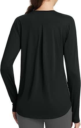 BALEAF Women's Long Sleeve Workout Tops Running Pleated Back Sun UPF 50  Quick Dry Loose Fit Athletic Shirts Tees