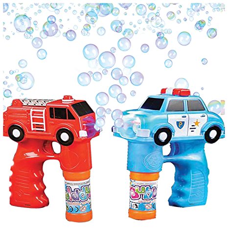 Bubble Blaster Fire & Police Set with Lights and Sound, by ArtCreativity Includes Fire Truck Bubble Gun, Police Cruiser Bubble Gun & 4 Bottles of Solution, Great Gift for Kids (Batteries Included)