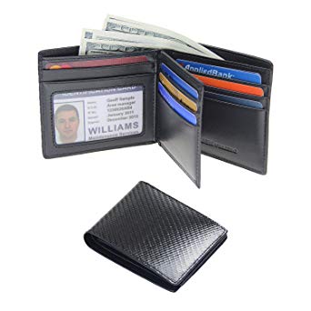 Mens RFID Blocking Wallets Bifold Slim Carbon Fiber Leather Trifold Wallet Purse