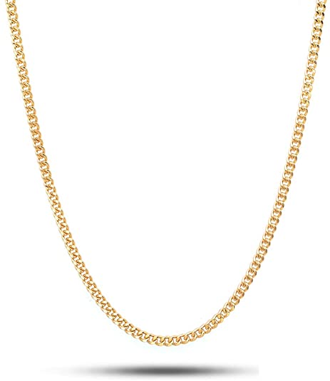 18K Solid Gold 1.8MM, 2.5MM, 3MM, 3.8MM, 4.5MM, 5.5MM, 7MM Cuban Curb Link Chain Necklace- Made In Italy