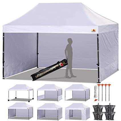 ABCCANOPY 18  Colors Deluxe 10x15 Pop up Canopy Outdoor Party Tent Commercial Gazebo with Enclosure Walls and Wheeled Carry Bag Bonus 4X Weight Bag and 2X Half Walls (1 White)