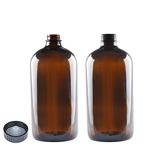 2 pack,32 oz,Amber Glass Bottle Bottles with Black PolyCone Phenolic Lid.Perfect Design for Secondary Fermentation,Storing Kombucha,Brewing and Juicing.