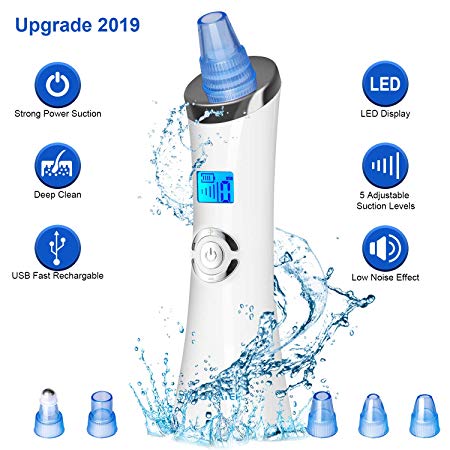 2019 Upgraded Blackhead Remover Pore Vacuum Cleaner Electric Acne Comedone Extractor Tool Beauty Device with LED Display for Women Men Facial Skin Treatment (blue)