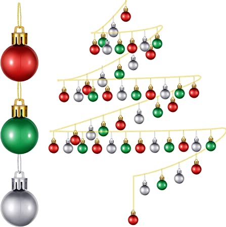 Mini Christmas Tree Ball Christmas Balls Ornaments Xmas Plastic Hanging Baubles Decoration for Xmas Tree, Red, Sliver, Green (36)