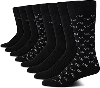 Calvin Klein Men's Dress Socks - Lightweight Cotton Blend Crew Socks (8 Pack)