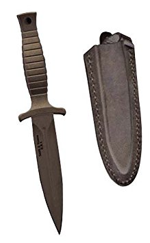 H.R.T. Boot Knife, Stainless, Black Blade, Plain, Leather Sh