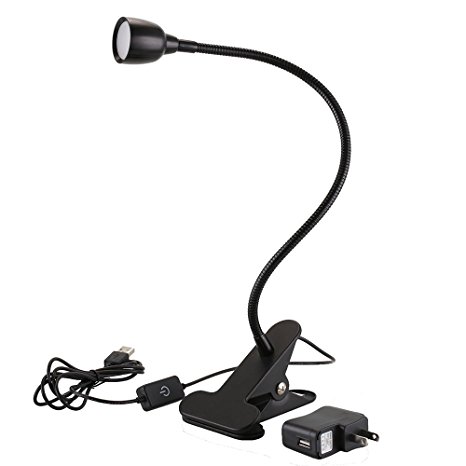 FINEWISH Energy-Efficient 0～3W LED Clip on Desk Reading Lamps, Unlimited Dimmable Touch Control, USB Cord Switch, Bright Cold White Light, Black