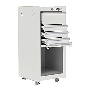 Viper Tool Storage V1804WHR 16-Inch 4-Drawer 18G Steel Rolling Tool / Salon Cart, with Bulk Storage, White