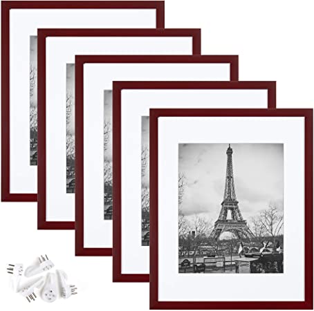 upsimples 11x14 Picture Frame Set of 5,Display Pictures 8x10 with Mat or 11x14 Without Mat,Wall Gallery Photo Frames,Iron Red