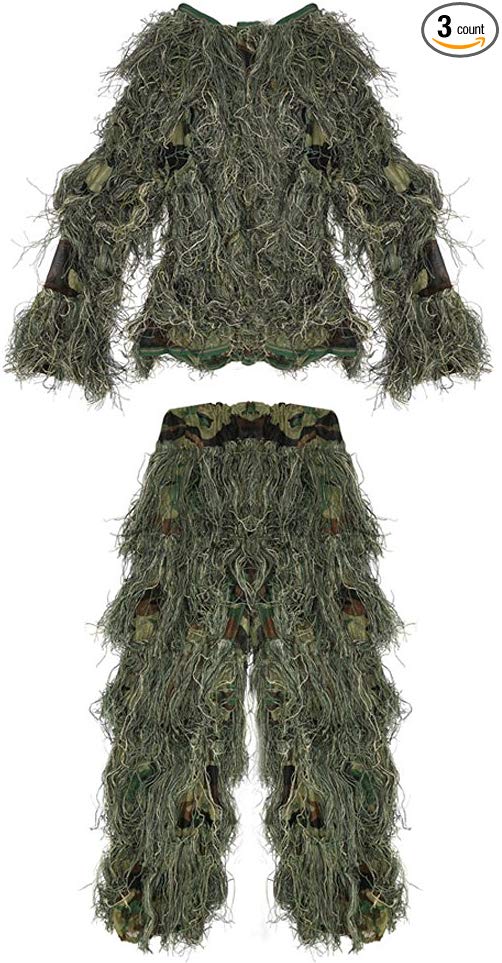 Pellor 3D Camouflage Clothing Ghillie Suit for Outdoor Jungle Woodland Hunting Bird Watching CS, Adult & Kids