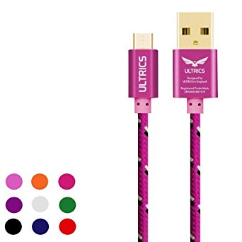 ULTRICS® Micro USB Cable, High Speed Upgraded Metal Shield Version Nylon Braided USB2.0 A Male to Micro B Sync and Charging Cord for Android Devices, Samsung Galaxy Sony Motorola and More [1M Hot Pink]