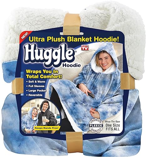 Ontel Huggle Hoodie Ultra Plush Blanket, Blue Tie-Dye