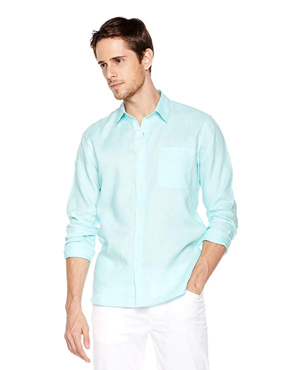 Isle Bay Linens Men's Slim-Fit 100% Linen Long-Sleeve Woven Casual Shirt